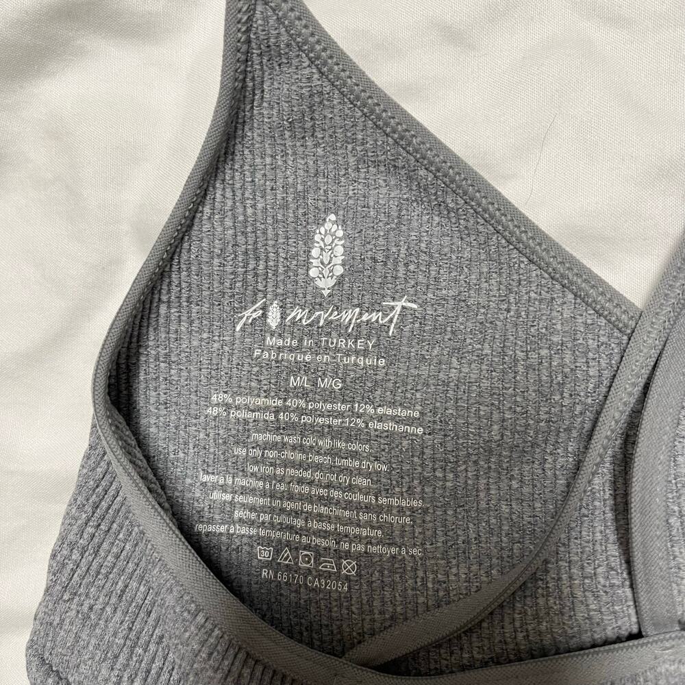 Free People Free Throw Strappy Back Cutout Ribbed Crop Top Grey M/L Athleisure - Picture 4 of 6